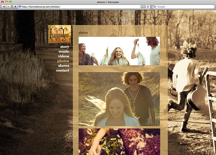 Website Screenshot of Hannalee, Seattle Folk Band, photos page