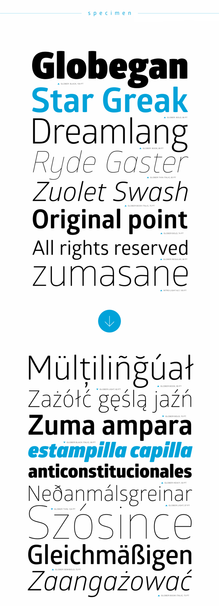 Typographic poster showing multiple languages and diversity of the typeface Glober.