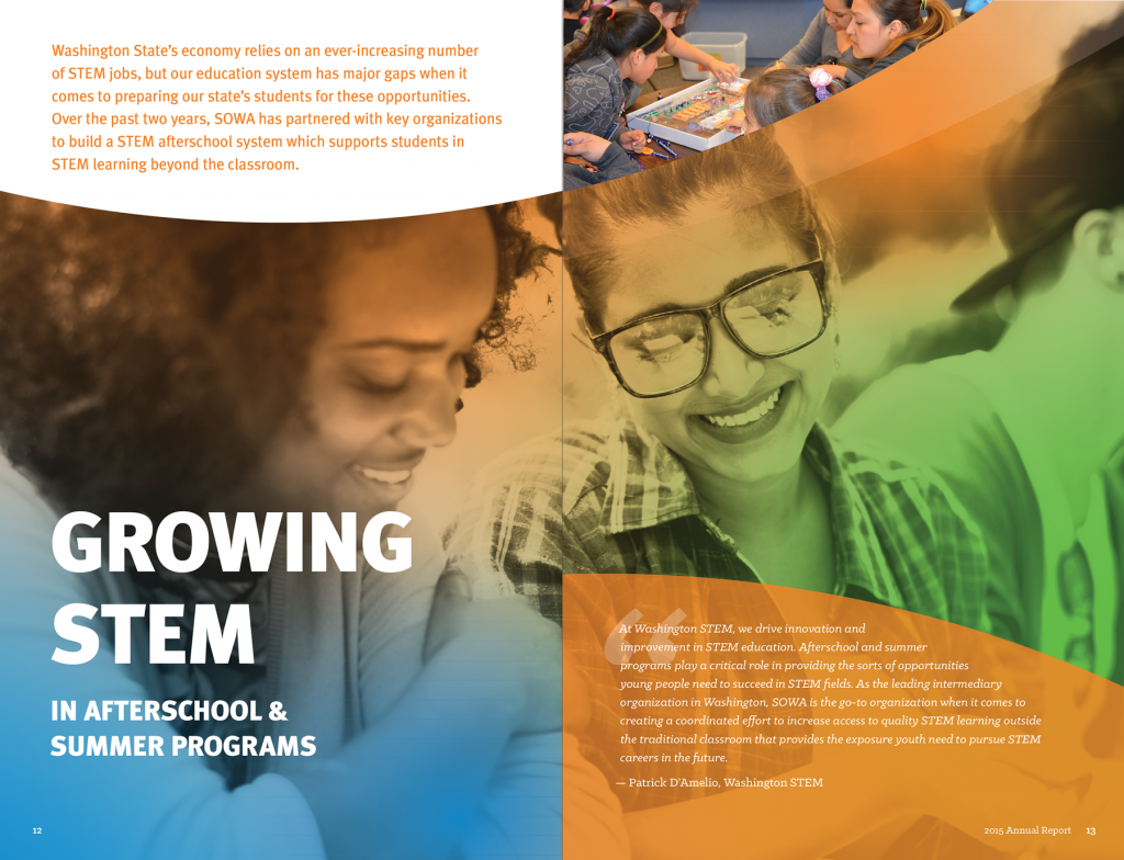 Sample spread from SOWA's annual report: Growing STEM