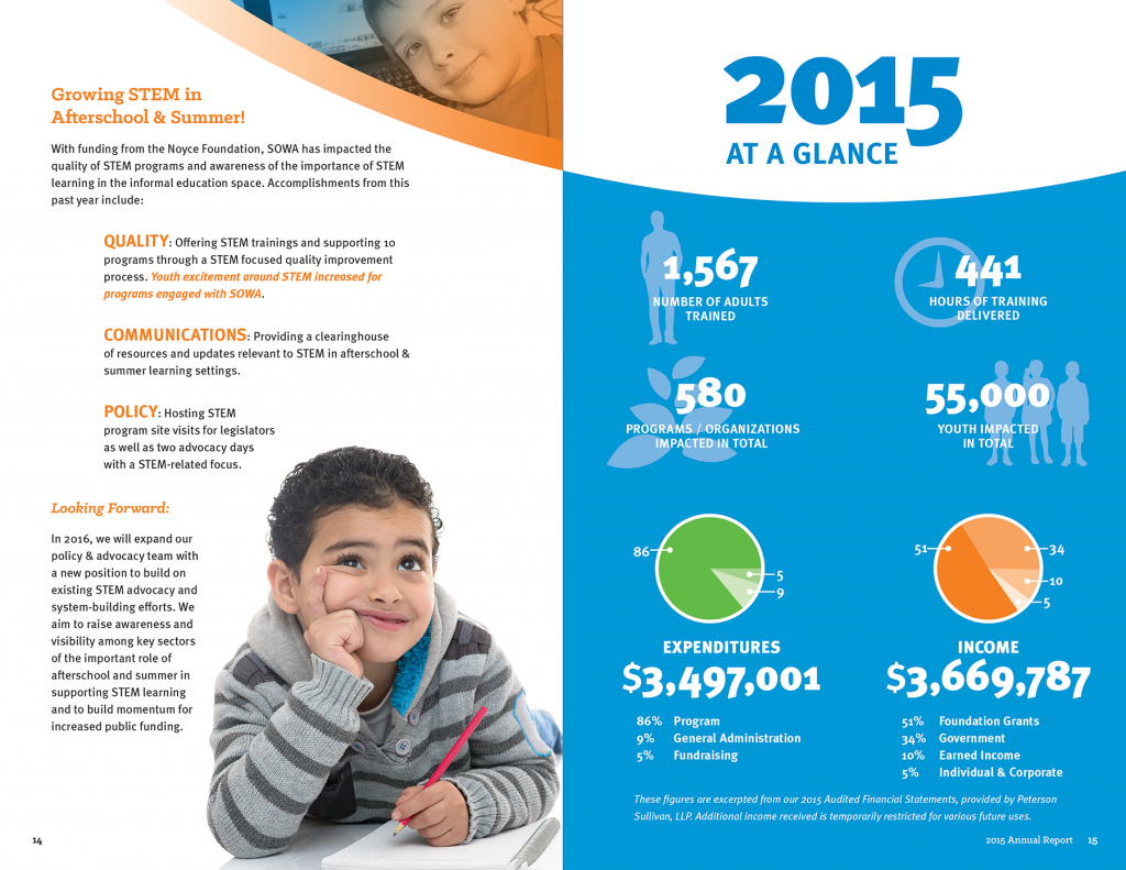 Sample stats from SOWA's annual report, 2015 numbers at a glance.
