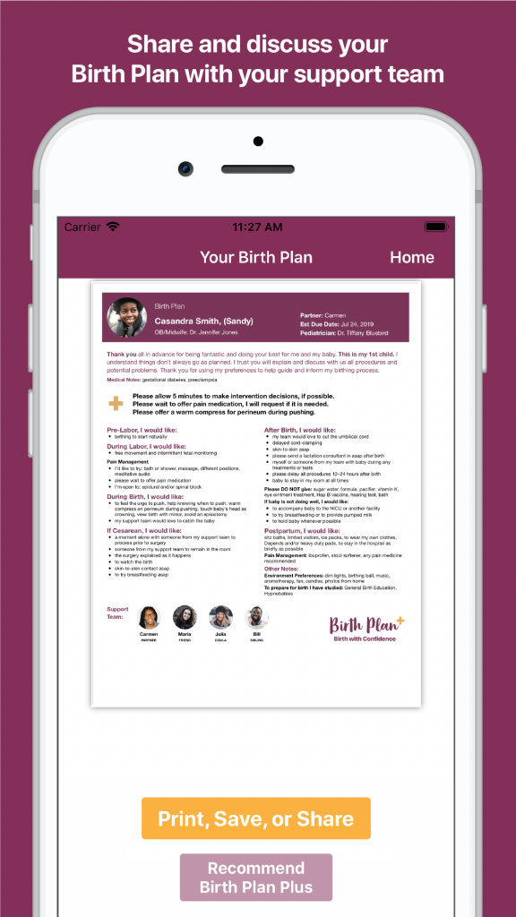 birth plan app design