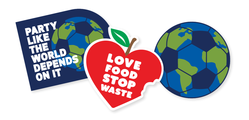 Soccer ball as planet earth, Love Food Stop Waste stickers