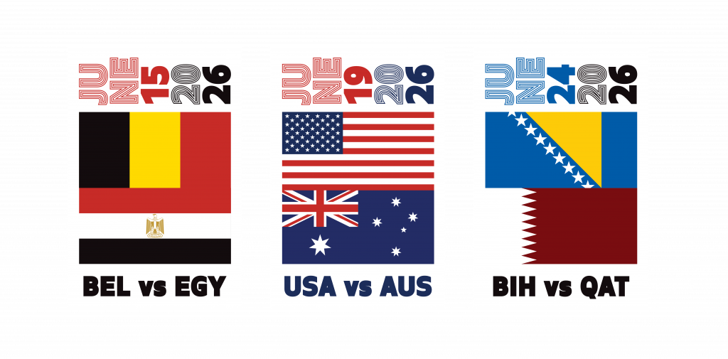 Flags of Belgium vs Egypt, USA vs Australia, and Bosnia vs Quatar flag stickers