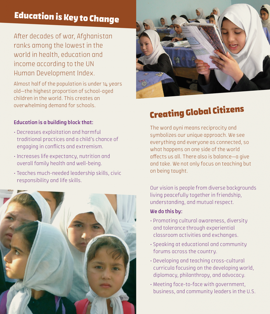sample interior brochure spread about using education to support change