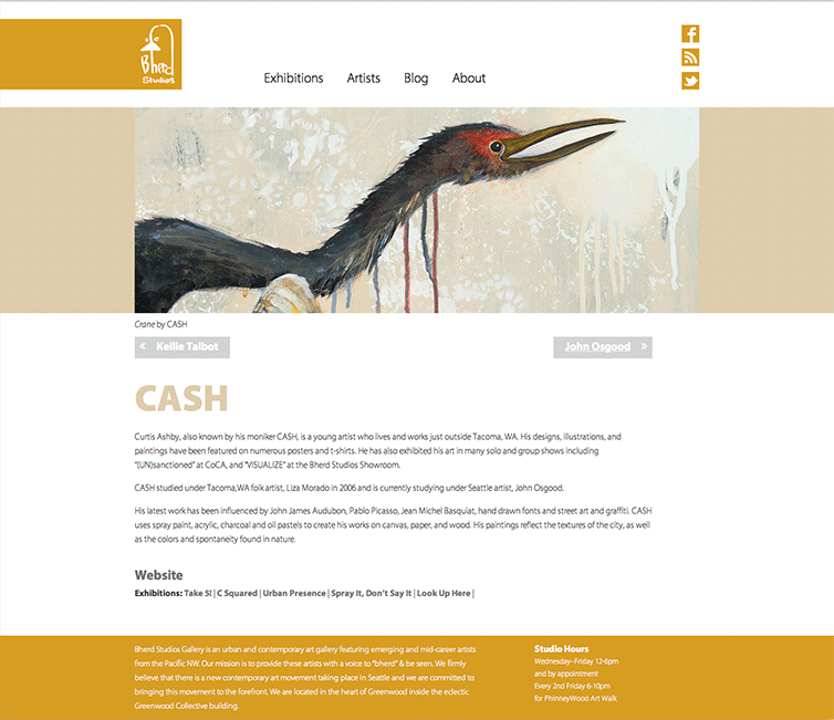 Screenshot showcases artwork by Cash on the Bherds Studios website