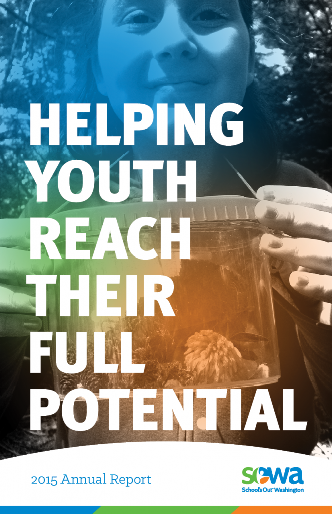 School's Out Washington Annual Report cover design—Helping Youth Reach Their Full Potential