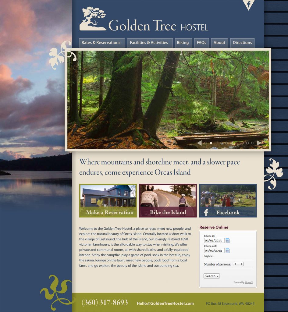 Golden Tree Hostel website design sample home page designed by Blank Space